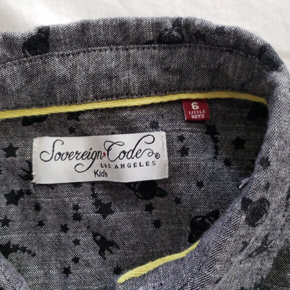 Sovereign Code Boys Gray Planets Button Down Long-Sleeve Shirt Size 6 Years - Picture 3 of 5